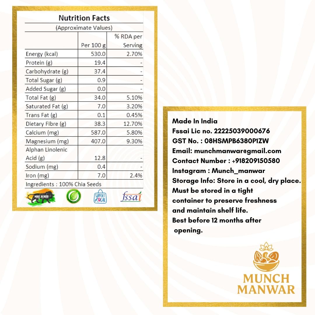 Premium Raw Chia Seeds, Natural Superfood with Omega-3, Protein, Fiber, Gluten-Free, Non-GMO, for Weight Management, Smoothies, Baking