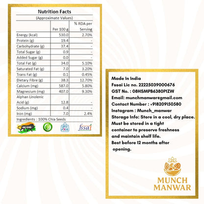 Premium Raw Chia Seeds, Natural Superfood with Omega-3, Protein, Fiber, Gluten-Free, Non-GMO, for Weight Management, Smoothies, Baking