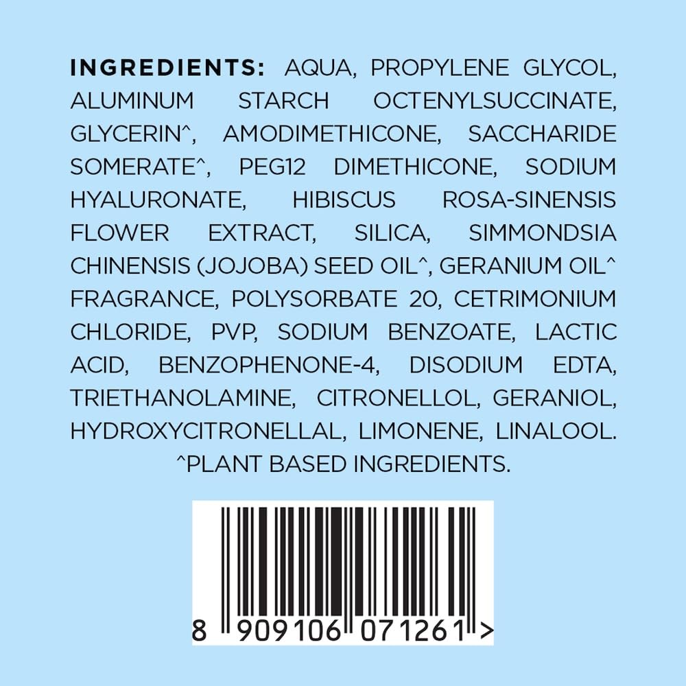 List of ingredients on a product label with a blue background