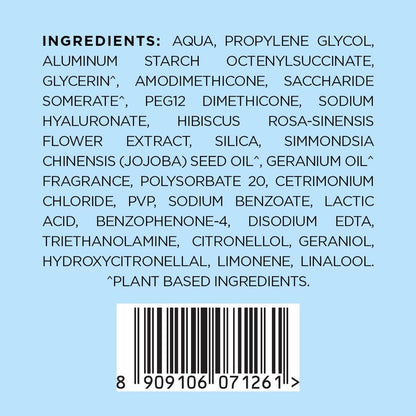List of ingredients on a product label with a blue background