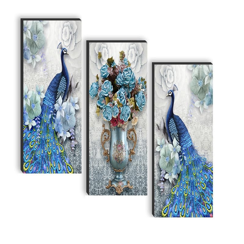 set of 3 Peacock And Flower Pot UV textured self adeshive wall painting for home decoration SANF-SJ91