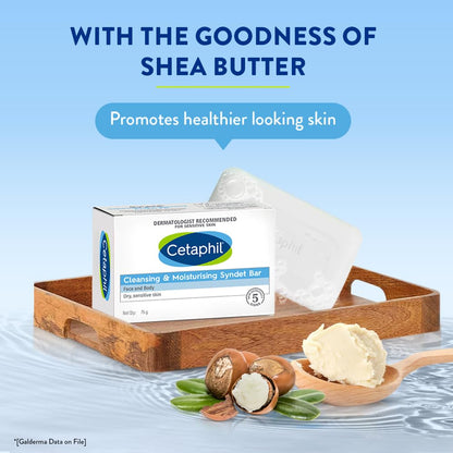 Cetaphil Cleansing and Moisturising Syndet Bar, Shea Butter,For Face & Body, Sensitive skin, 75g