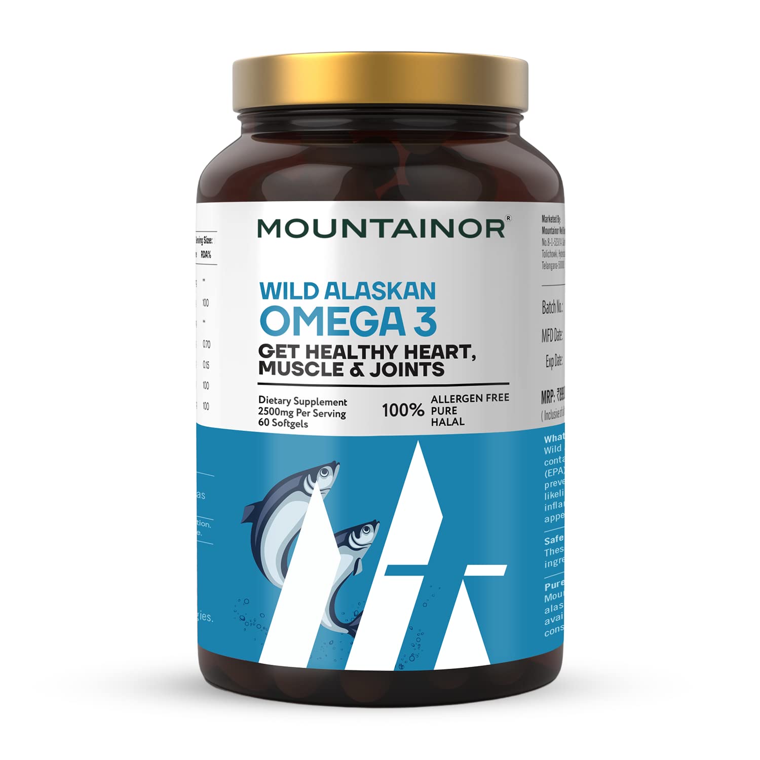 Mountainor Wild Alaskan Omega 3 supplement bottle on a white background