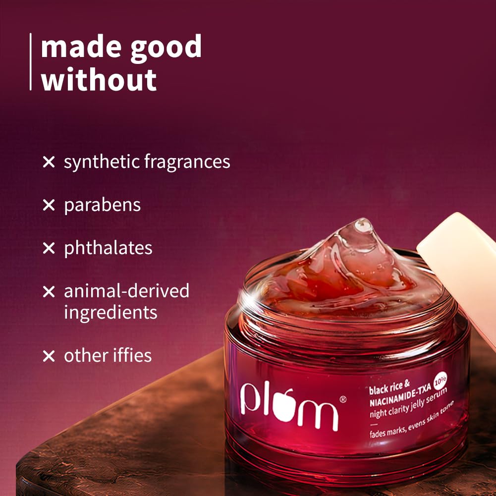 Plum Black Rice & Niacinamide-TXA 10% Night Clarity Jelly Serum | visibly reduce dark spots, stubborn acne marks, and improve overall skin clarity| 25g