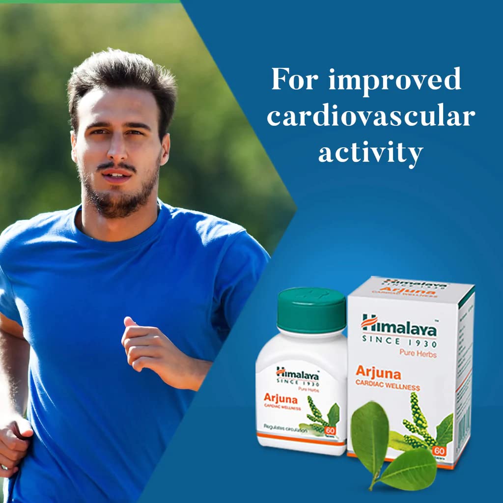 Man running with Himalaya Arjuna supplements on a blue background