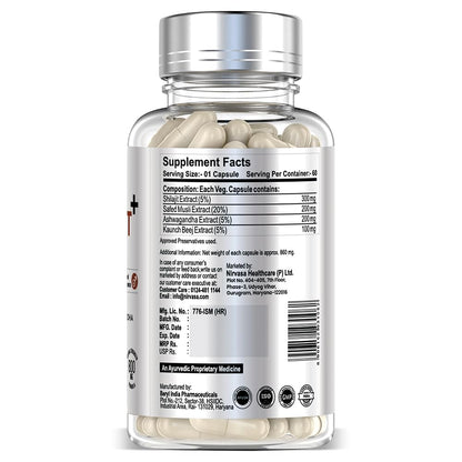 Nirvasa Pure Shilajit/Shilajeet (800mg) 60 Capsules | Boost Strength, Stamina, Energy & Immunity | Supports Vitality, Performance & Muscle Growth | Ashwagandha, Safed Musli & Kaunch Beej