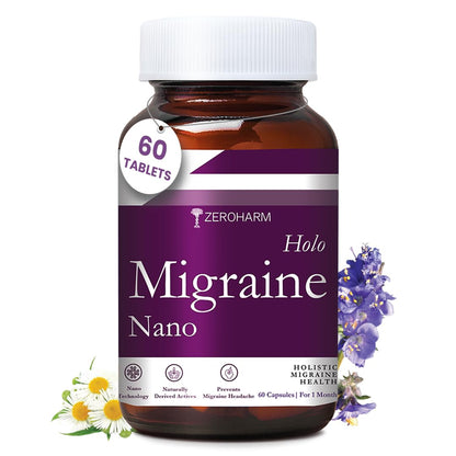ZEROHARM Holo Migraine Capsules | Headache Relieve Supplement | Reduces Migraine, Non-Drowsy | For Optimal Brain Health | Helps in Reduces Frequency | Men & Women | 60 Capsules