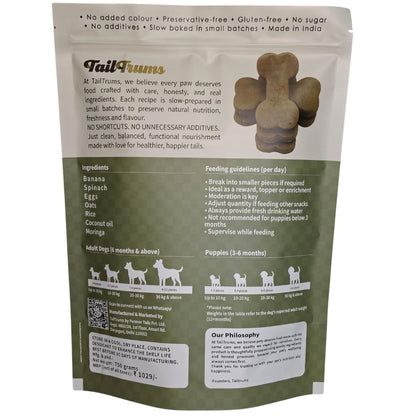 Tailtums Dog Biscuits – Banana & Spinach Cookies with Ashwagandha (750g)