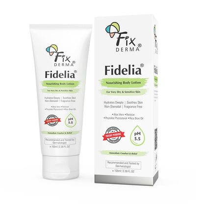 Fixderma Fidelia Nourishing Body Lotion | Moisturizer for face & Body | Body lotion for Women & Men | Body Lotion for Sensitive & Very dry skin with Rice Brain Oil & Aloe vera - 100Ml