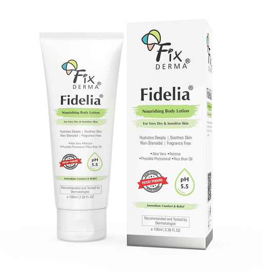 Fixderma Fidelia Nourishing Body Lotion | Moisturizer for face & Body | Body lotion for Women & Men | Body Lotion for Sensitive & Very dry skin with Rice Brain Oil & Aloe vera - 100Ml