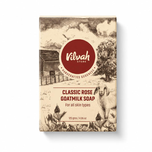Vilvah Classic Rose Goat Milk Soap | Skin Brightening, Deep Moisturizing | With Goat Milk, Olive Oil & Rose Petals | Soap for Women & Men | For All Skin Types | 115g