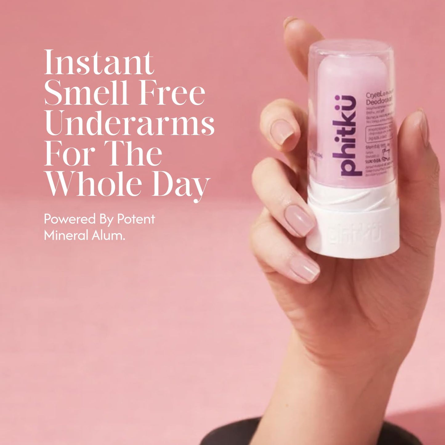 Phitku Crystal Roll On with Rose Extract | Natural Alum | Brightens Dark Underarms, Controls Body Odour | Fragrance-Free & Alcohol Free | Men & Women | 100g