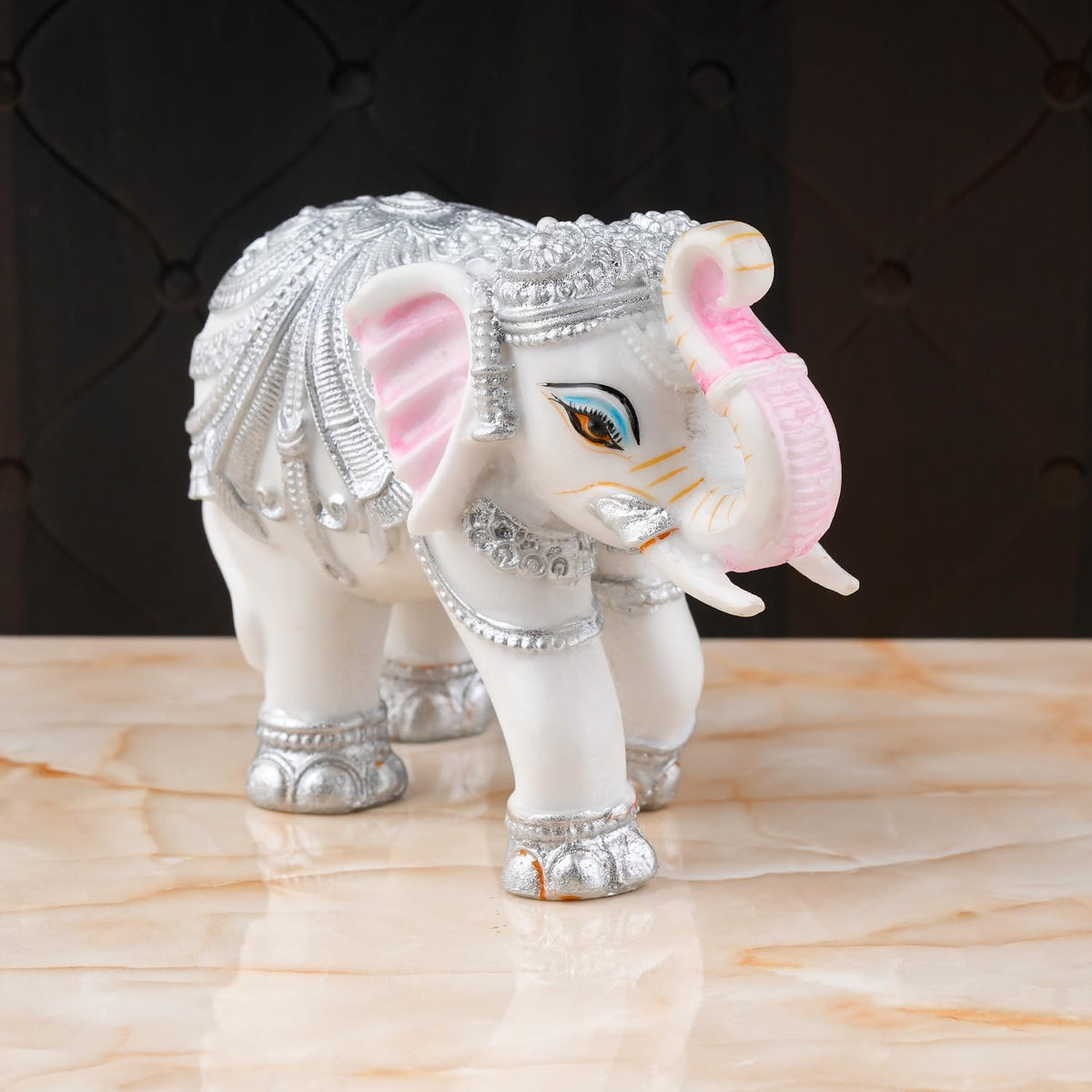 White & Silver Decorative Elephant Figurine Statue 4 INCH