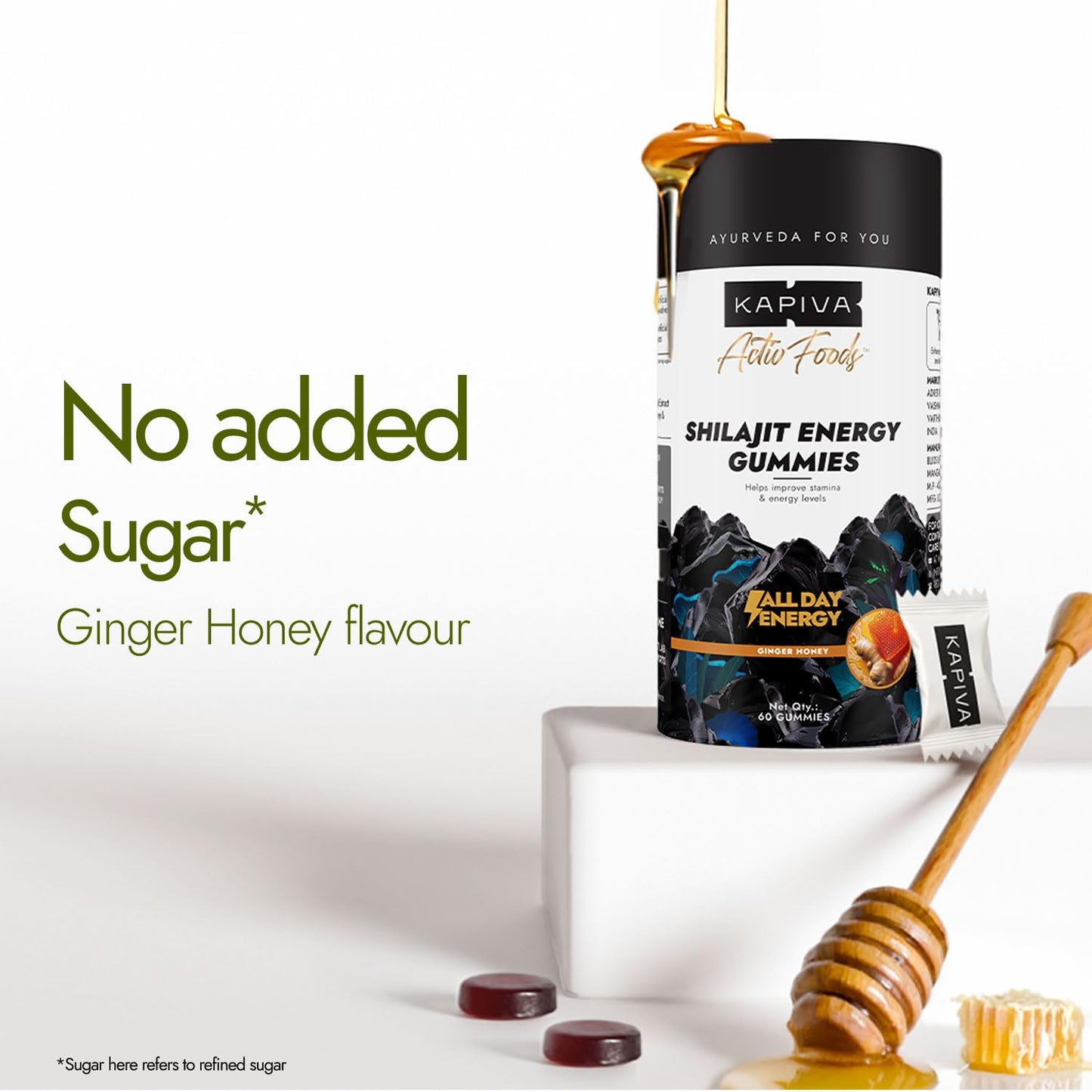 Kapiva Himalayan Shilajit/Shilajeet Gummies | 225mg Shilajit/Gummy | Ginger Honey Flavour | NABL-Certified Gummy | Boosts Energy Levels, Endurance & Stamina | No Added Sugar | Gelatin Free