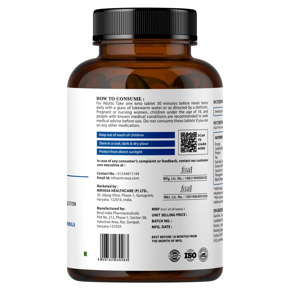 Nirvasa KETO Advanced Tablets (60 Tabs) with Garcinia Cambogia & Green Coffee Extract | Supports Weight Loss, Fat Burning & Ketosis | Boosts Energy & Metabolism | Natural Keto Supplement