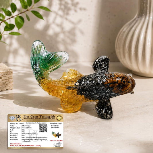 Samir Agate Koi Fish Showpiece, Premium Resin, 3 Inch, Multicolour, Feng Shui Lucky Idol for Home, Office & Gifting