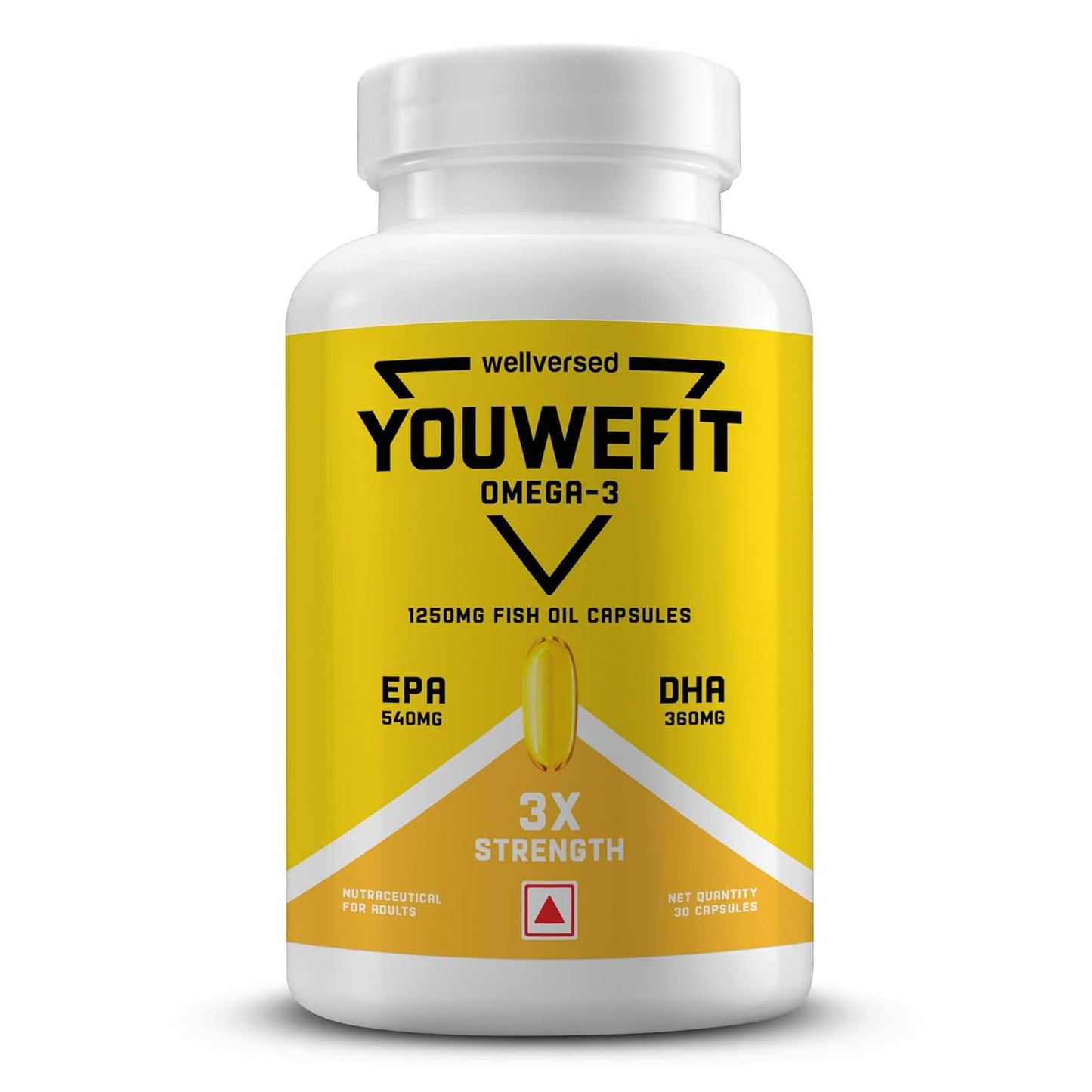 YouWeFit Triple Strength Omega 3 Fish Oil Capsules - Soft Gels With 540mg EPA & 360mg DHA To Support Heart & Joint Health | Omega 3 Supplement 1250mg