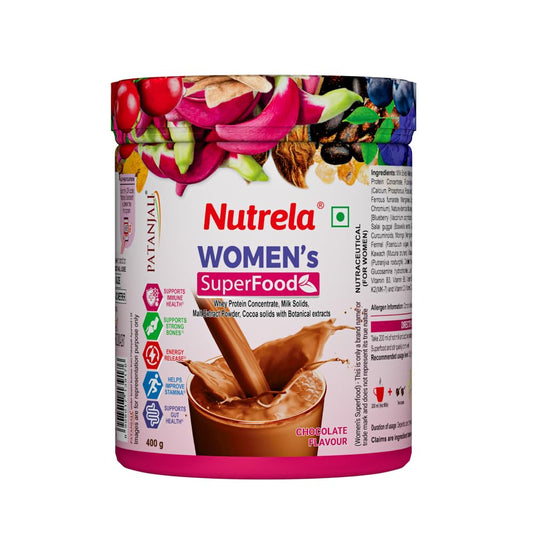 Nutrela Women Superfoods Protein Powder - 400g, Chocolate | Everyday Fitness with Biofermented Multivitamins & Whey Protein to support in Bone & Joints Health , Muscle , Heart , Hair & Nails , Vitality and Mood Stabilizer