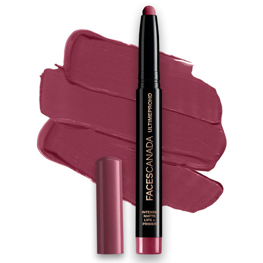 FACES CANADA Ultime Pro HD Intense Matte Lips + Primer - Wine Shot 26, 1.4g | 9HR Long Stay | Primer Infused For Flawless HD Matte Finish | Intense Color Lightweight Silky Smooth Cream Application