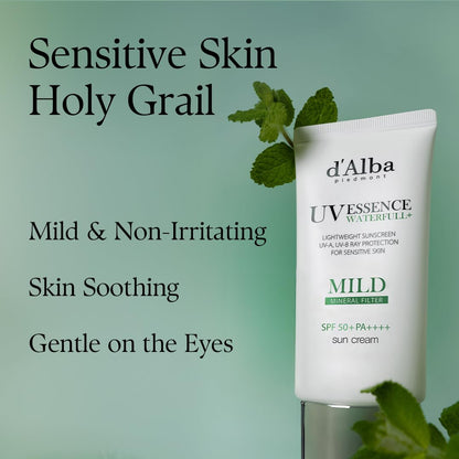 d'alba Piedmont Italian White Truffle Waterfull Mild Sunscreen, Vegan Skincare, Mineral With Spf 50+ Pa++++, Non-Nano, Suitable For Sensitive Skin, Gentle And Light Finish - 50ml