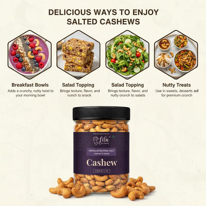LILA DRY FRUITS Roasted Cashew Nuts Himalayan Pink Salt Flavour | Premium Crunchy Salted Kaju Snack Protein Rich Roasted Dry Fruits Healthy Namkeen Snack for Daily Munching Perfect for Gifting