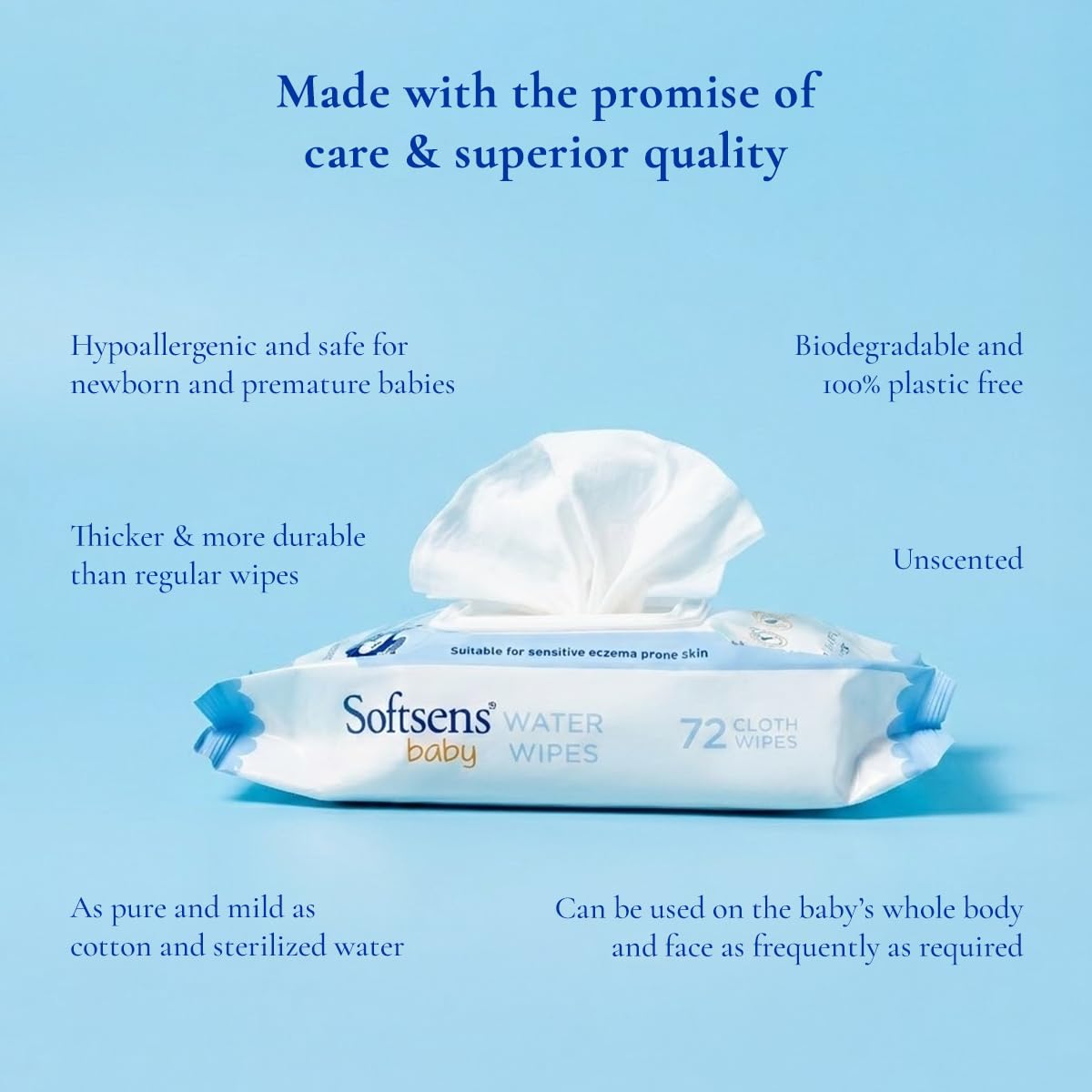 Softsens Baby 99.9% Pure Water Wipes | Pure Aloe Vera Extract Wipes For Babies (Pack of 1)