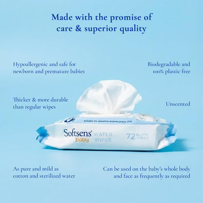 Softsens Baby 99.9% Pure Water Wipes | Pure Aloe Vera Extract Wipes For Babies (Pack of 1)