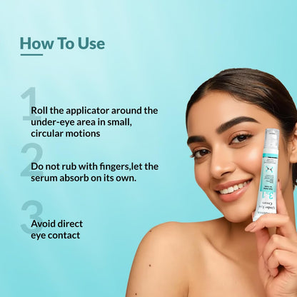 Fixderma Under Eye Cream Roll on with Peptides, Green Tea Extract & Vitamin E | Reduces Dark Circles, Puffiness, Wrinkles & Fine Lines | Triple Action | for Men & Women | 15g