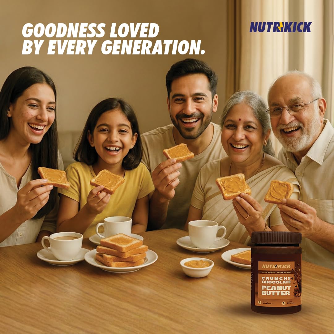 NUTRIKICK Crunchy Chocolate Peanut Butter | High Protein Dark Chocolate Nut Spread | With Vitamin E | Gourmet Healthy Snack for Kids, Athletes & Fitness Enthusiasts