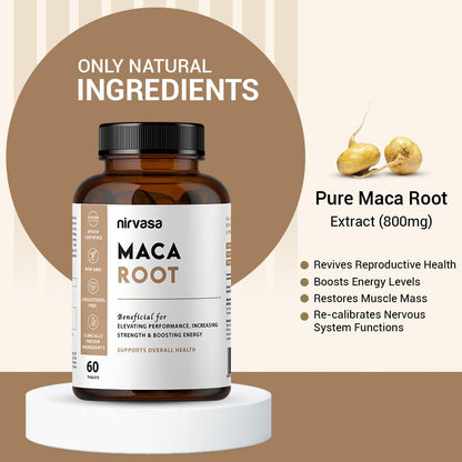 Nirvasa Maca Root Tablets 800mg (60 Tabs) | Ayurvedic Supplement for Energy, Strength, Stamina & Vitality | Supports Fertility & Hormonal Balance | For Men & Women