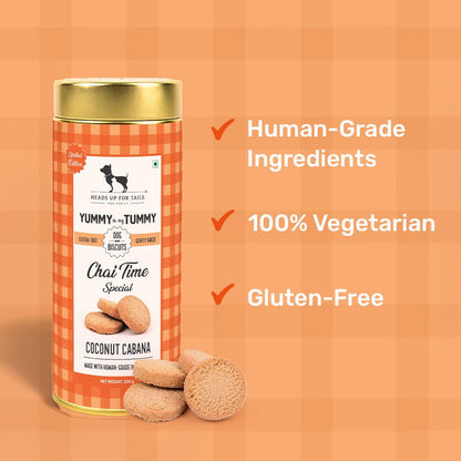Yummy in My Tummy by HUFT Chai Time Coconut Dog Biscuits – 200 gm | Gluten-Free Vegetarian Crunchy Treats for Puppies & Adult Dogs | Healthy Snack | Suitable for All Breeds Dogs