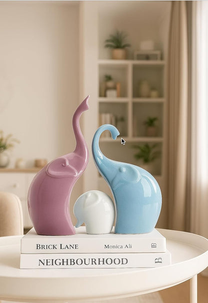 Beautiful Ceramic Elephant Family for Home Decor (Pack of 1,Multi-Coloured)