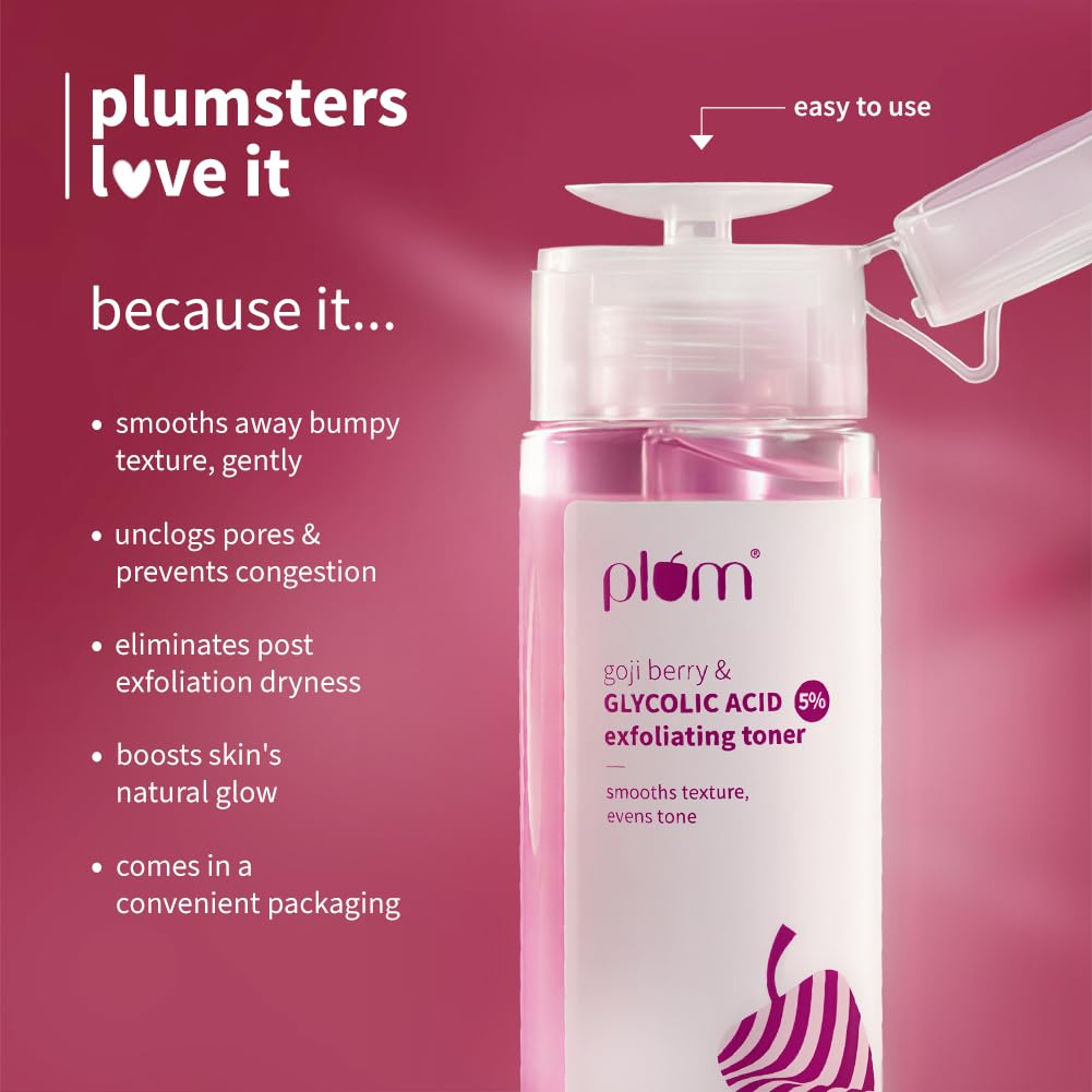Plum 5% Glycolic Acid & Goji Berry Exfoliating Toner for Glowing skin | Multi functional exfoliating toner for Body, Face, Underarms & scalp | Smoothens rough & bumpy skin texture| For Women & Men | 150 ml