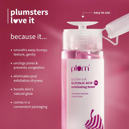 Plum 5% Glycolic Acid & Goji Berry Exfoliating Toner for Glowing skin | Multi functional exfoliating toner for Body, Face, Underarms & scalp | Smoothens rough & bumpy skin texture| For Women & Men | 150 ml