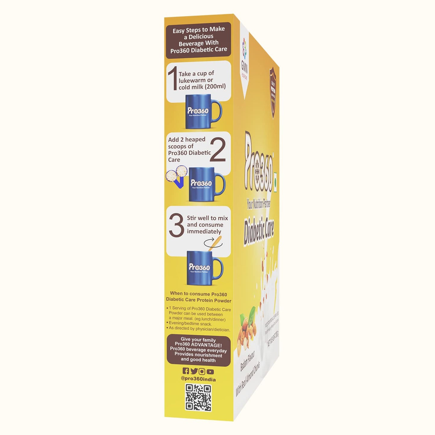 Pro360 DiabetiCare Pro Nutritional Diabetic Protein Food Supplement Powder to Manage Diabetes and Blood Glucose for Adults - 200gm (Badam Refill)