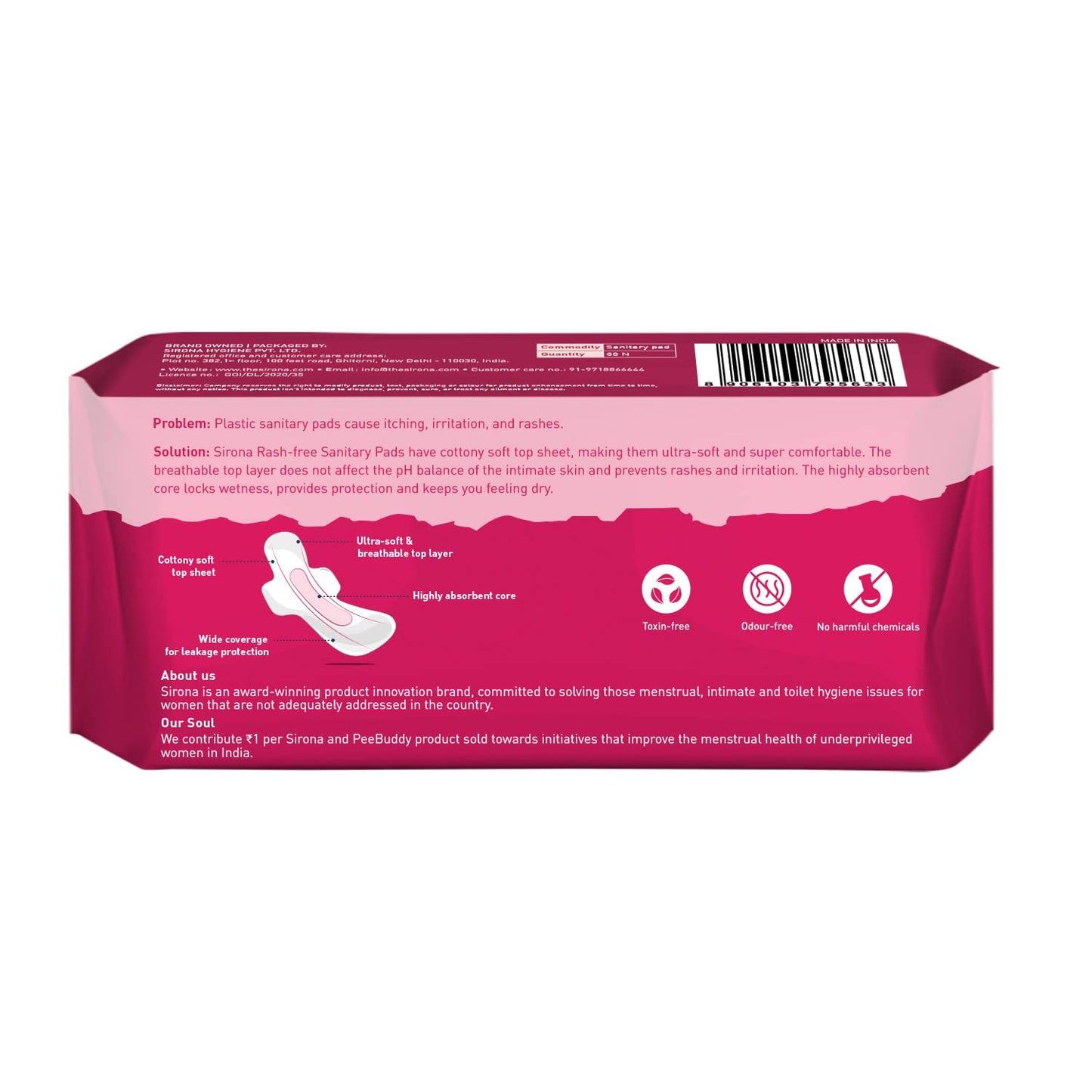Sirona Max Sanitary Pads for Women | XL Plus (Pack of 30 Pads) | 100% Rash Free & Toxic-Free | Organic Cotton Sanitary Pad | Up to 0% Leakage, Comfortable & High Absorbency