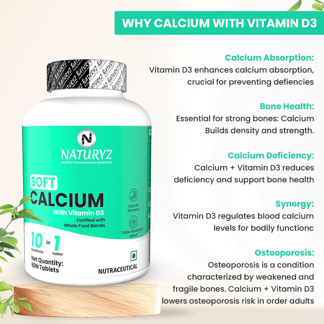 Naturyz Soft Calcium with Vitamin D3 supplement bottle on a light background