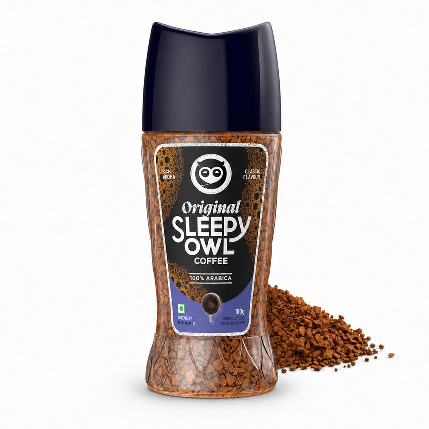 Sleepy Owl Original 100% Arabica Instant Coffee | Freeze Dried Coffee Powder - 100g | Make Café Style Hot or Cold Coffee, black Coffee, Cappuccino, Latte at Home