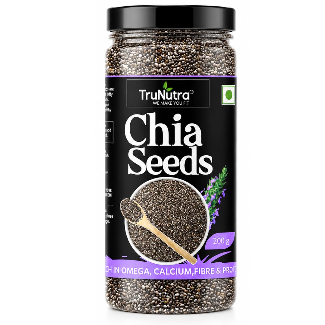 TruNutra Chia Seeds 200g | Omega-3, Fiber & Protein Rich Superfood for Eating | Supports Digestion, Weight Management, Bone Strength & Energy | Vegan | Non-GMO