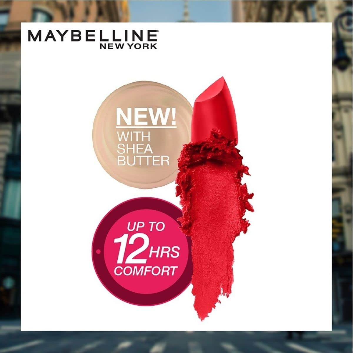 Maybelline New York Color Sensational Creamy Matte Lipstick lasts up to 12 Hours, Hydrate Lips, Rich Creamy Lipstick with Shea Butter, Available in 42 Shades - 690 Siren in Scarlet, 3.9g