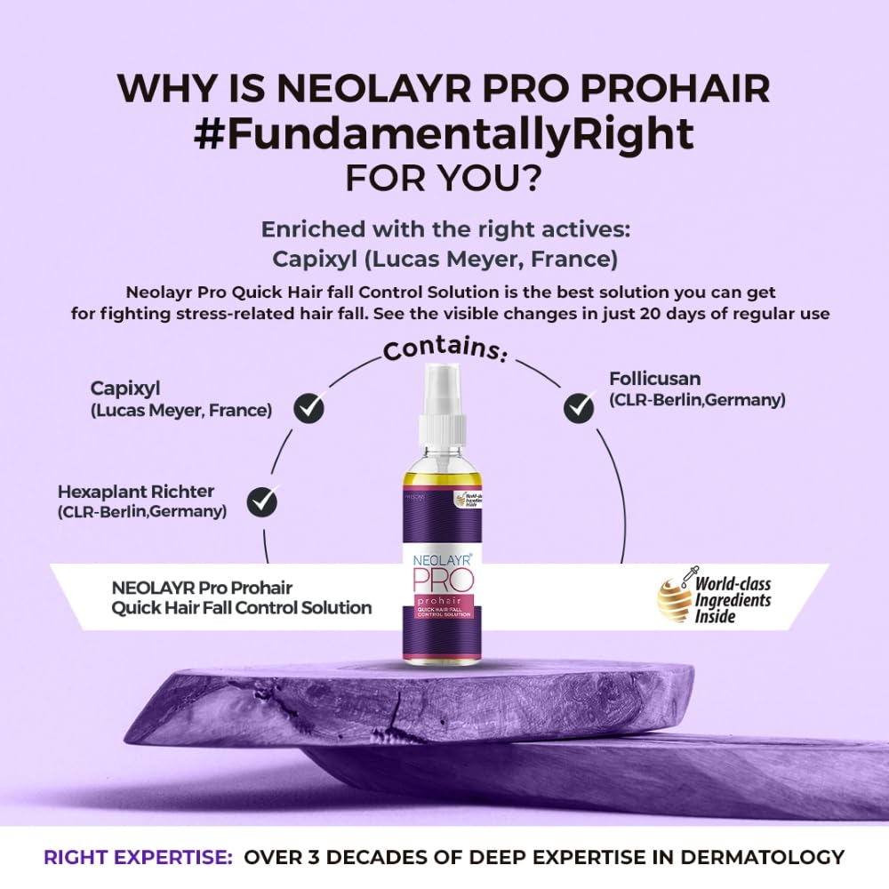 NEOLAYR PRO PROHAIR FOR QUICK HAIR FALL CONTROL SOLUTION 40 ML I Hair Serum for Hair Fall Control | Reduces stress-related hair fall and offers visible reduction in just 20 days