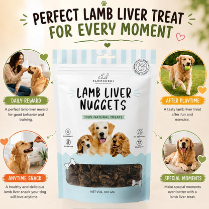 PAWPOURRI Natural Lamb Liver Nuggets Dog Treats, 100gm | Protein Rich Chewy Snacks for Dogs | Suitable for All Breeds & Life Stages | Daily Training & Reward Treats (Pack of 1)
