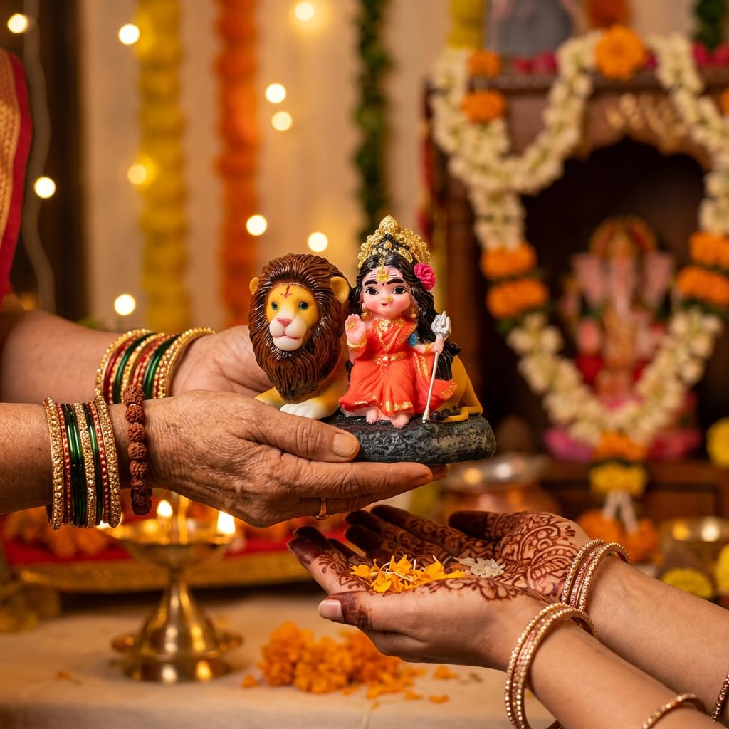 Maa Durga Idol with Lion for Home Decor | Durga MATA Murti for Puja Room, Temple Decoration, Navratri Decor & Spiritual Gift