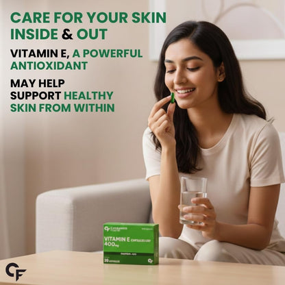 Carbamide Forte 400 mg Vitamin E Capsules for Face and Hair | 100% Natural Vitamin E Supplement with VitaminE Oil | Paraben Free - 30 Capsules