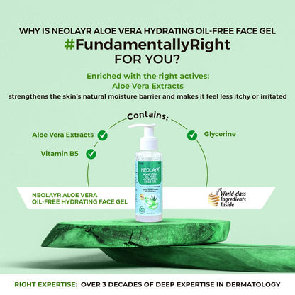 NEOLAYR Aloe Vera Oil-Free Hydrating Face Gel | For Oily and Acne Prone Skin | Vitamin B5 | Aloe Vera Extract | 100 GM | For Men & Women