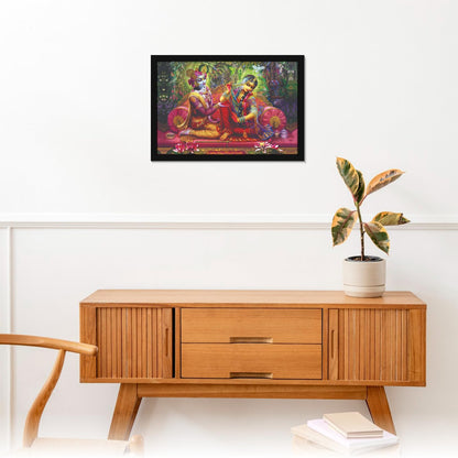 Lord Shri Radha Krishna Painting Hanging Photo Frame Decorative Item for Living Room, Bedroom, Home Decor and Wall Decoration (MM 3404, 45.7L x 30.5W cm, Canvas, With Plexi Glass)