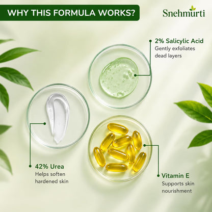 SNEHMURTI 42% Urea Cream for cracked heels with 2% Salicylic Acid 200 g | intensive foot repair formula | skin-friendly | dermatologist-approved