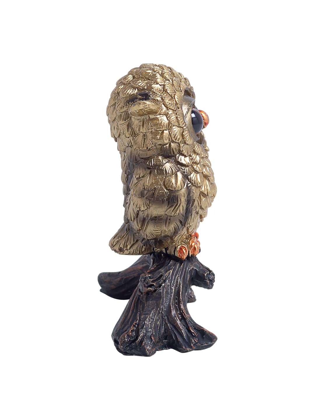Owl Figurine on Natural Wood-Look Log Base Resin Decorative Showpiece for Home & Office Décor (Gold & Black, Small)