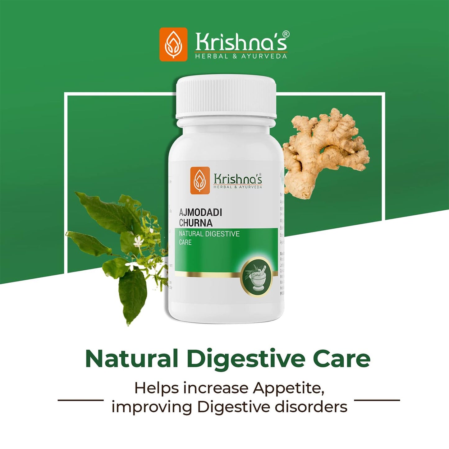 Krishna's Ajmodadi Churna, Ayurvedic Herbal Powder for Digestive Health, Non-GMO, Gluten-Free - (50 g) Pack of 1