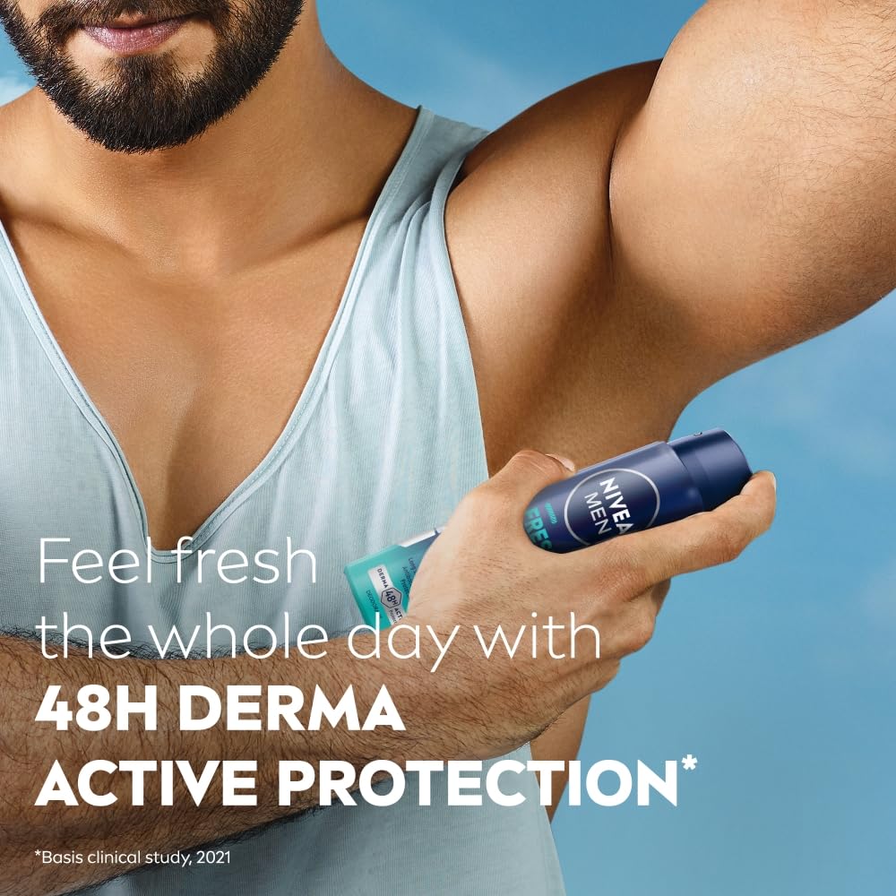 NIVEA Men Fresh Ocean Deodorant Spray, 150ml | 48 H Active Odour Protection | Fresh Long Lasting Deo for men | Fights Odour causing bacteria | Aqua and Sandalwood | 150ml